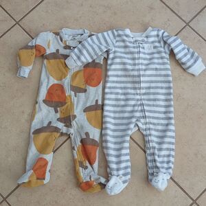 Carter's Fleece Zip-Up Footie Sleep Pajamas Acorn Stripes - 9 months